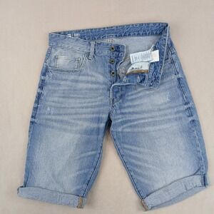 G-Star Raw 3301 28x12 Mens Jean Shorts Slim Cuffed Stone Washed